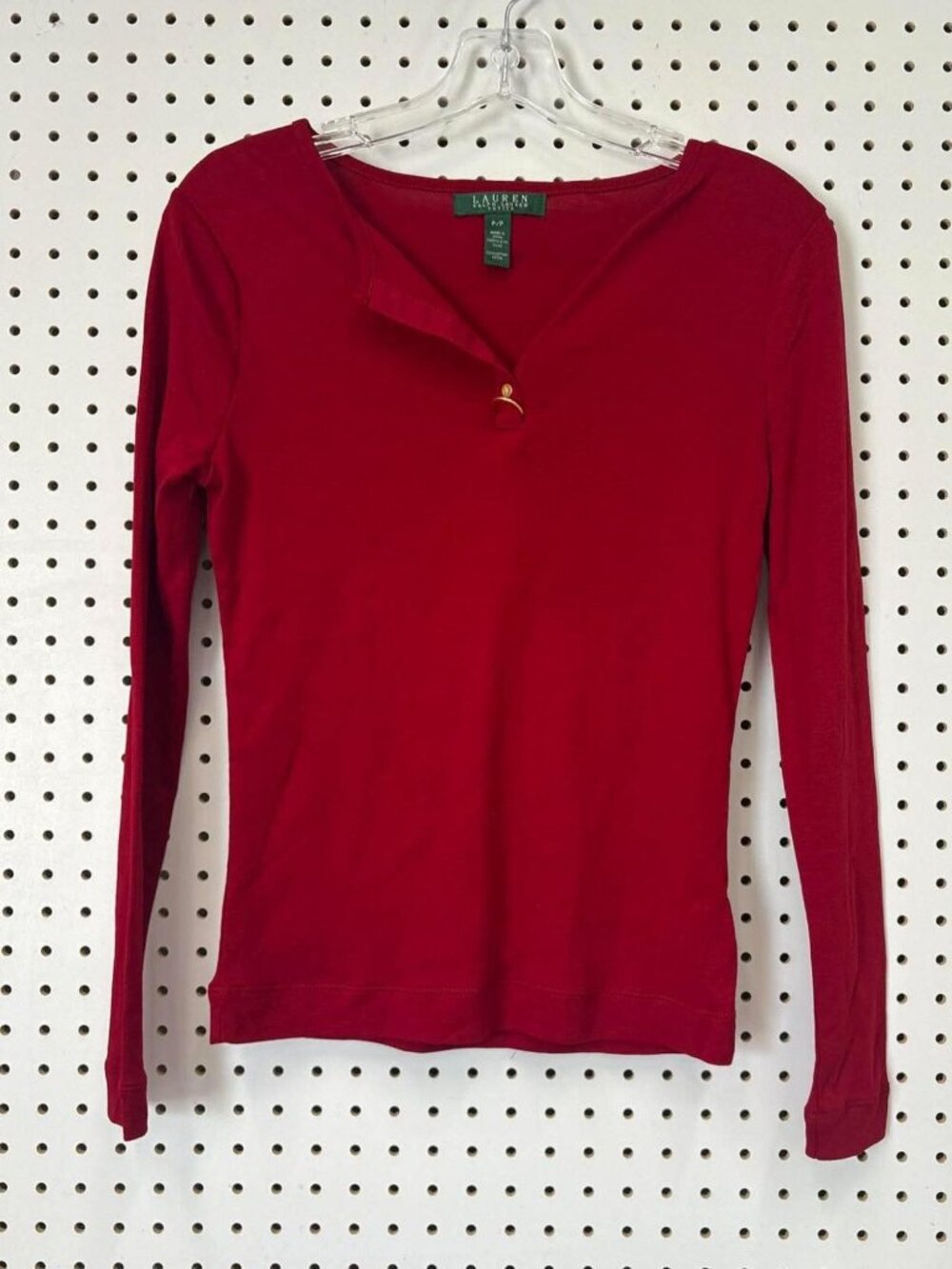 Lauren Ralph Lauren Petite Red Long Sleeve Cotton Top P/P